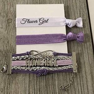 Flower Girl Purple Bracelet And Hair Ties Gift Set
